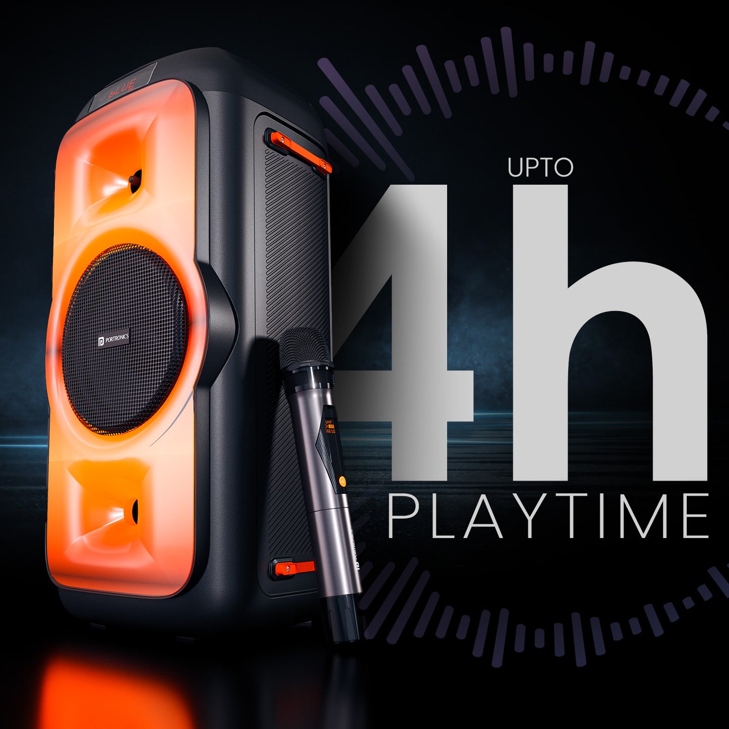 Portronics Iron Beats III party speaker with 4hr play time| Bluetooth party speaker| 200w party speaker with mic| wireless party speaker| 200w speaker