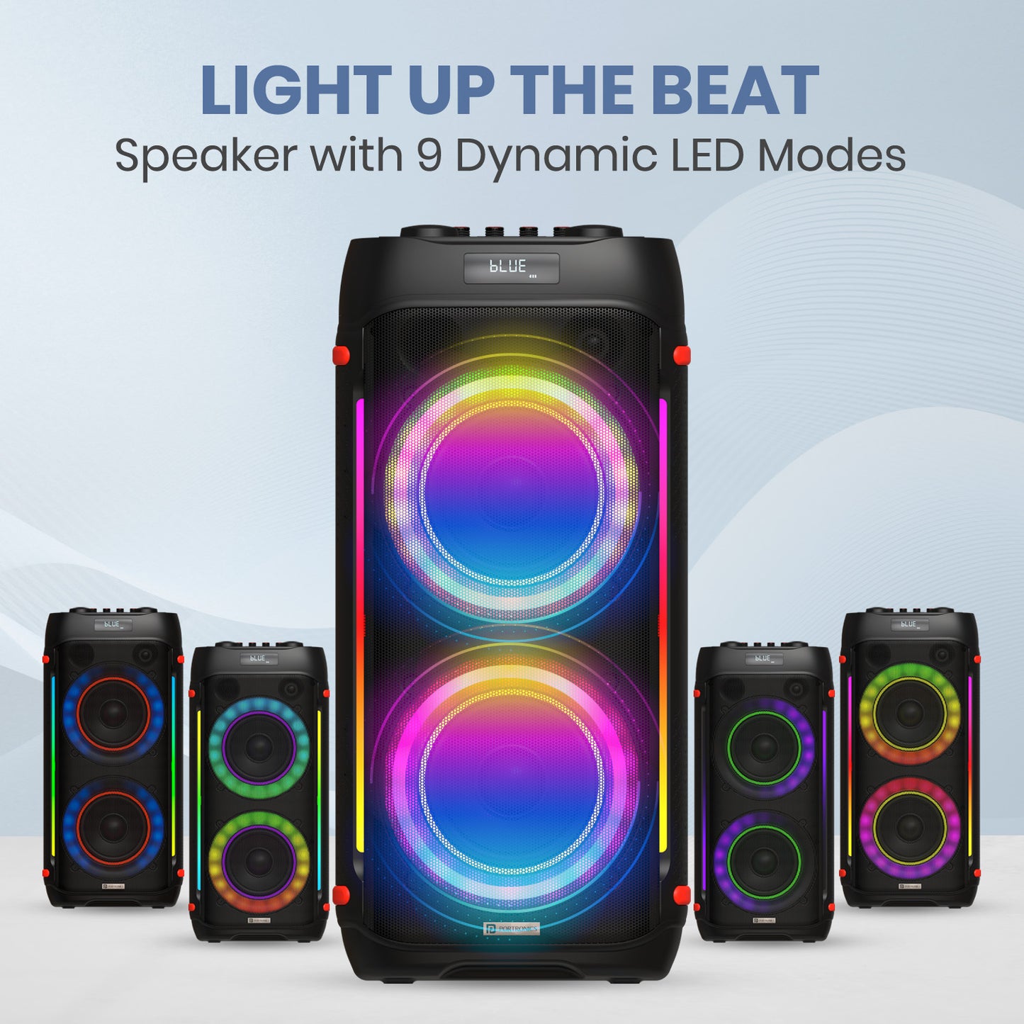 Portronics Iron Beats IV 250W party speaker with dual 6-inch subwoofers, Bluetooth 5.3, and dynamic RGB LED lights for powerful party sound| best party speaker for online