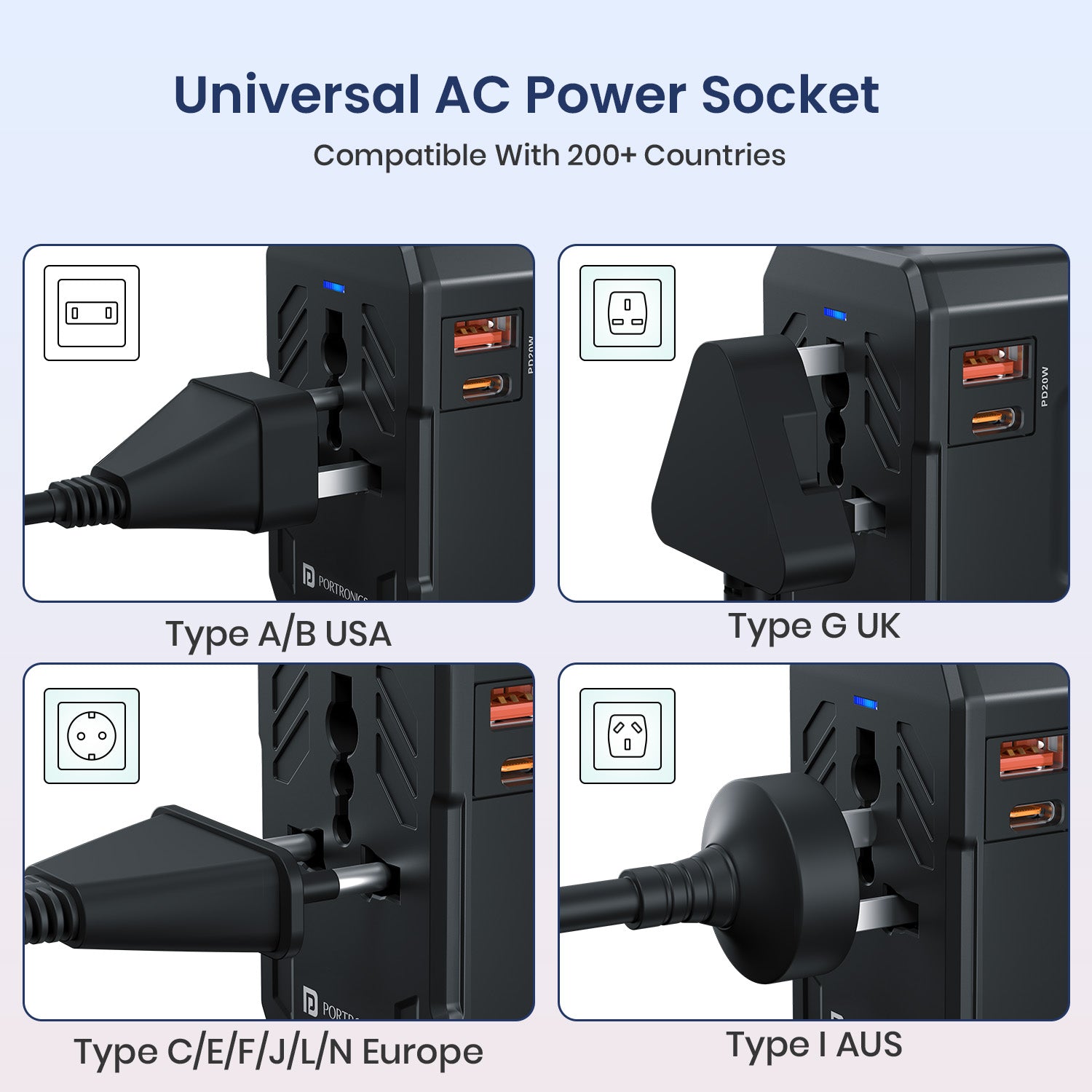 Portronics Juicemate 4 universal travel adapter with global plug compatibility | Best travel adapter in the market for worldwide connectivity