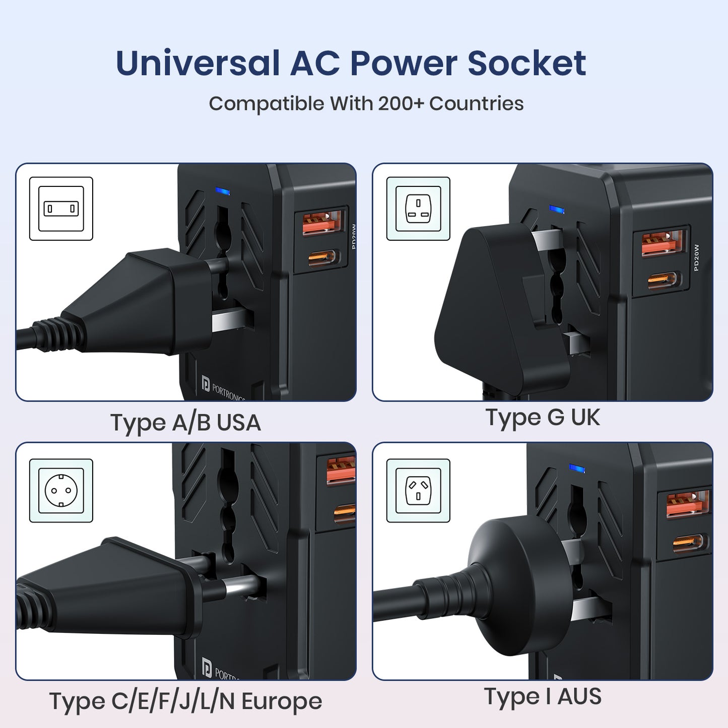 Portronics Juicemate 4 universal travel adapter with global plug compatibility | Best travel adapter in the market for worldwide connectivity