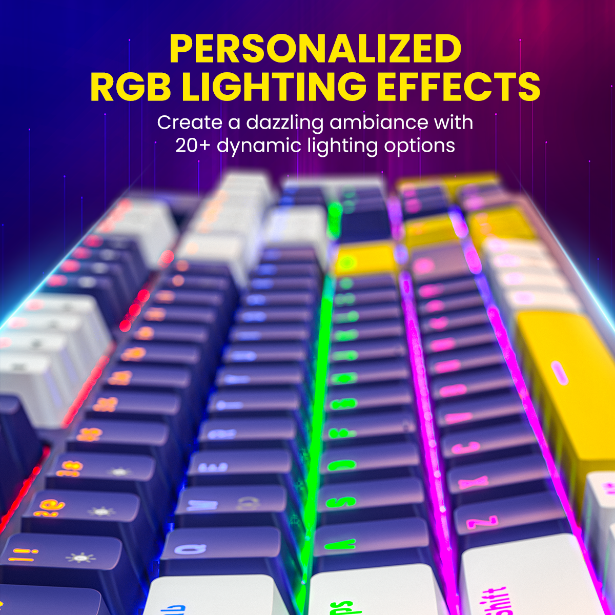 Portronics K2 mechanical keyboard with elevated kickstands for ergonomic wrist positioning, enhancing comfort during long gaming sessions.