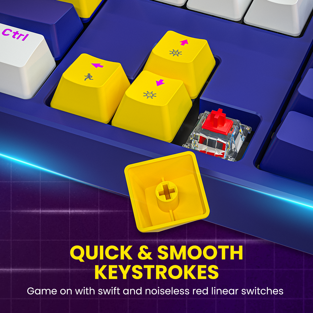 Portronics K2 mini keyboard with a full-sized 104-key layout, offering efficient multitasking, quick access to key combinations, and ergonomic comfort.