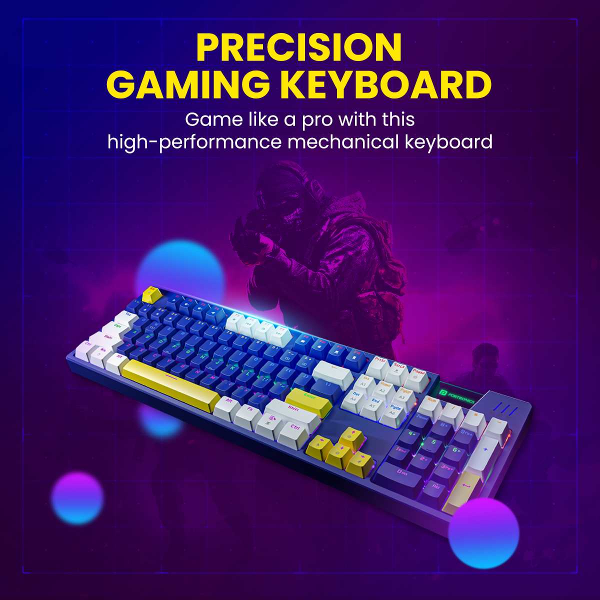 Portronics K2 wireless keyboard with RGB lighting effects featuring 20+ dynamic modes and customizable settings for immersive gameplay.