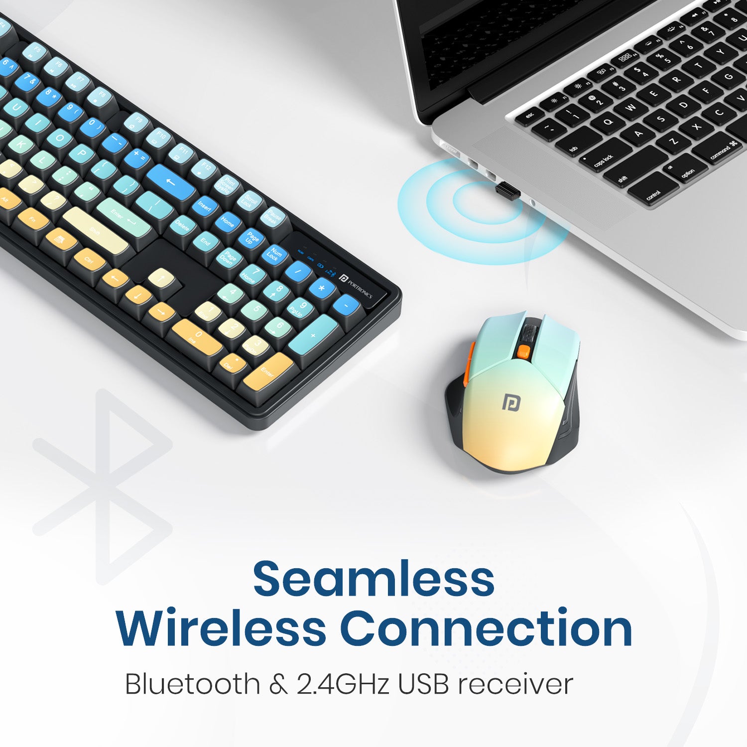 Portronics Key12 Combo Wireless Keyboard and Mouse with dual connectivity (Bluetooth + 2.4GHz), Full-Size Wireless Keyboard with Numpad, rechargeable keyboard for laptop and computer setup