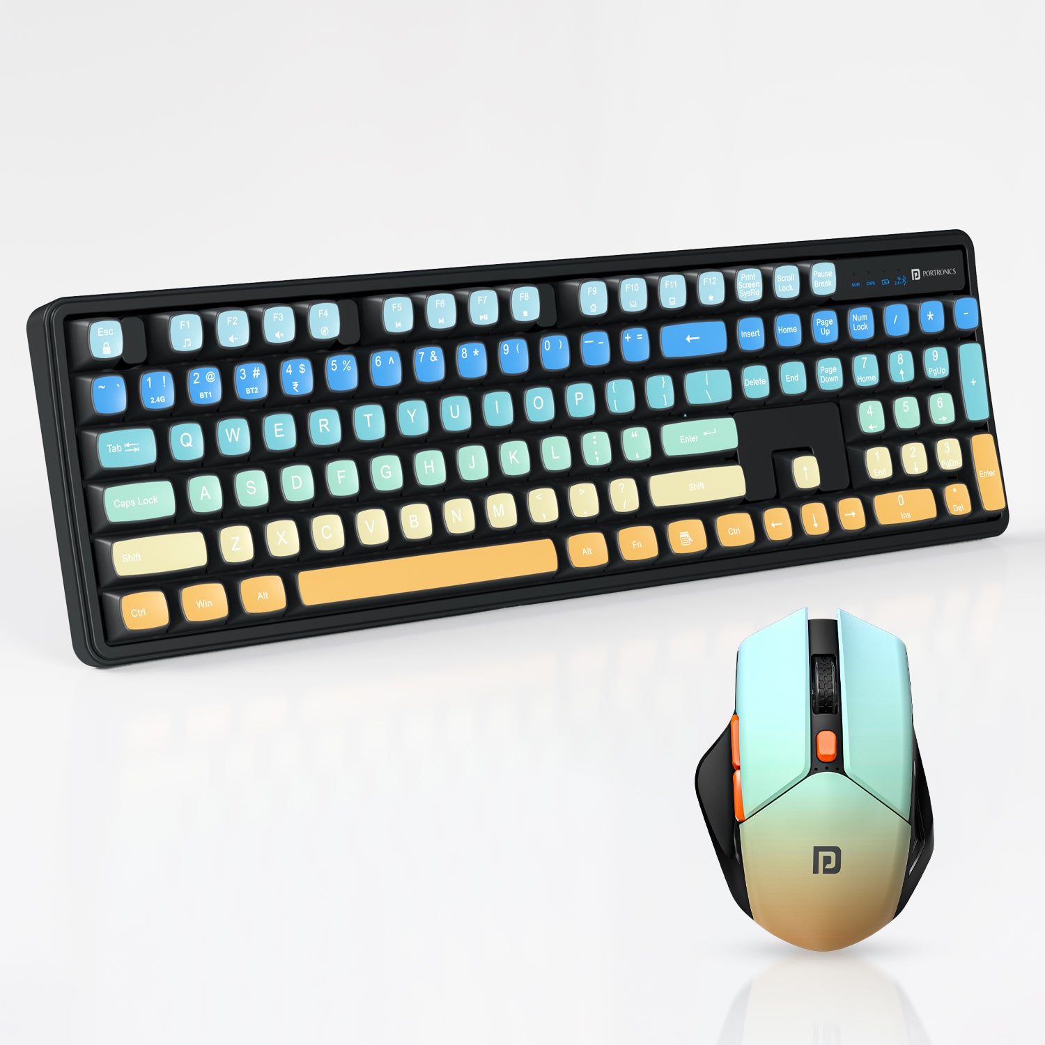 Portronics Key12 Combo Wireless Keyboard and Mouse with dual connectivity (Bluetooth + 2.4GHz), Full-Size Wireless Keyboard with Numpad, rechargeable keyboard and Bluetooth wireless mouse for laptop and computer setup
