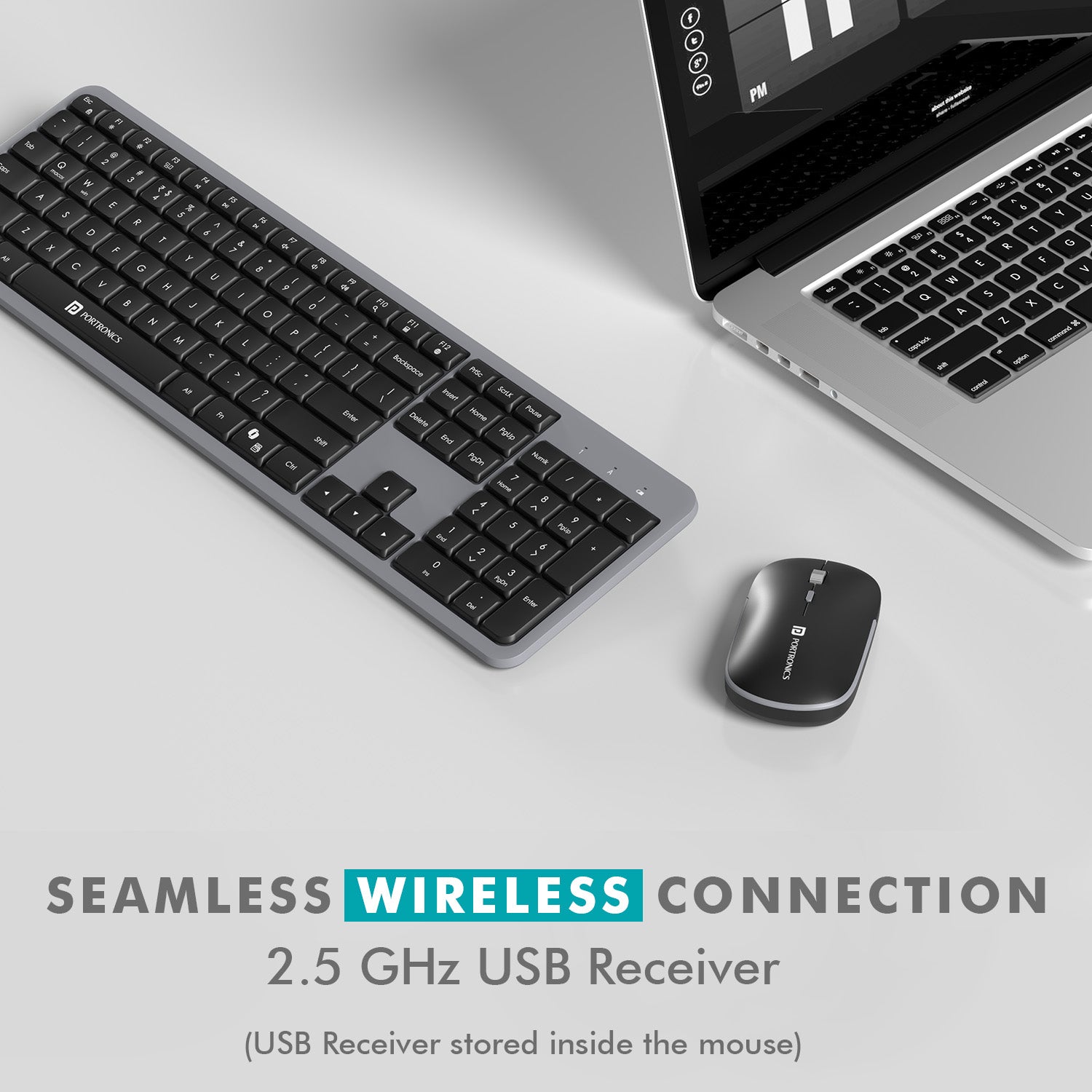 Portronics Key4 Combo Keyboard and Mouse Combo | Single USB receiver supports keyboard and mouse simultaneously | 2.4GHz wireless keyboard and mouse combo for clutter-free desk setup