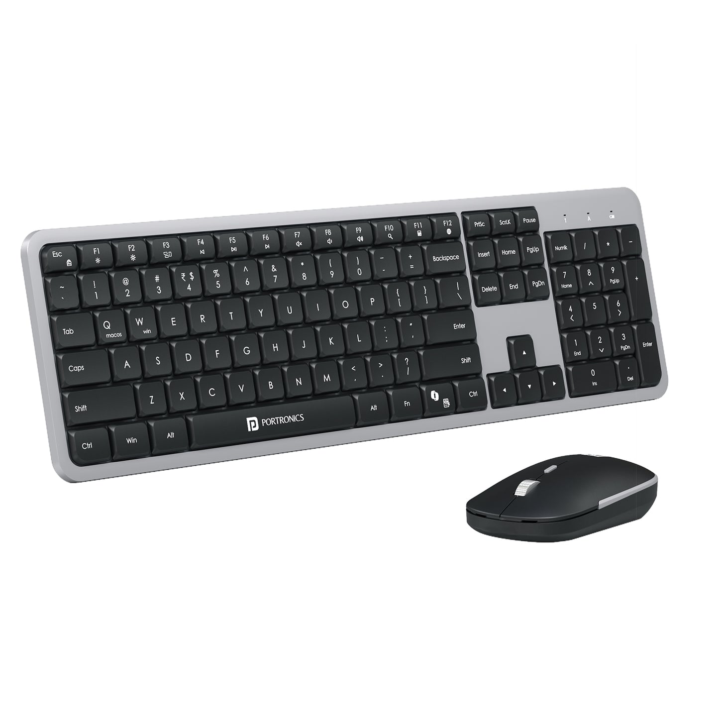 Portronics Key4 Combo Wireless Keyboard and Mouse | Full-size wireless keyboard with numpad and low-profile keys, optical wireless mouse | 2.4GHz RF keyboard and mouse combo for laptop computer and MacBook