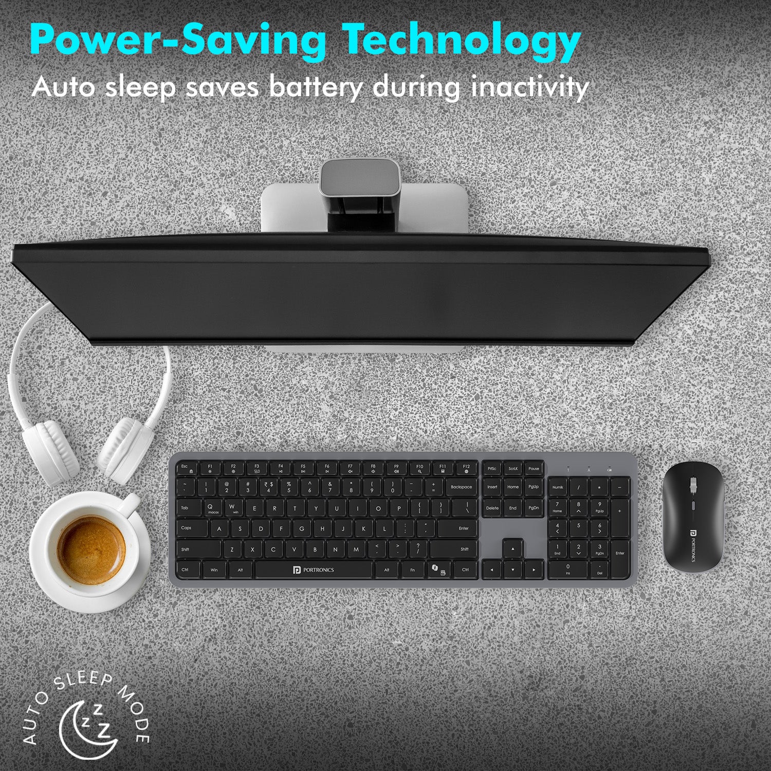 Portronics Key4 Combo Wireless Keyboard | Silent low-profile keys with smart power saving mode | wireless keyboard for laptop online work and long typing sessions