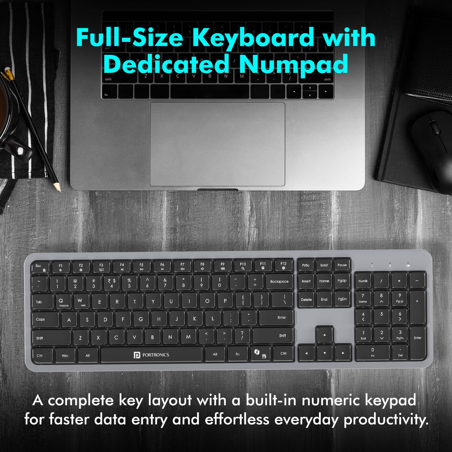 Portronics Key4 Combo Keyboard Mouse Combo | Full-size wireless keyboard with numpad and compact USB receiver | wireless keyboard and mouse for productivity office and everyday tasks
