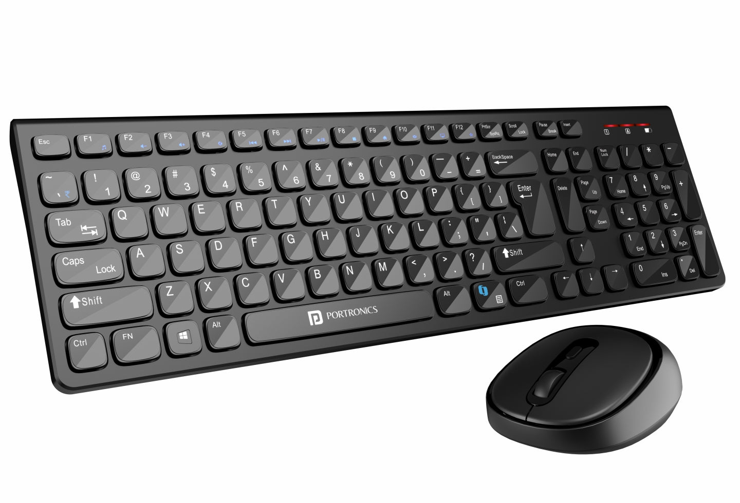 Black Portronics Key7 Combo wireless keyboard and mouse combo with silent typing and 2.4 GHz wireless mouse for laptop and computer use