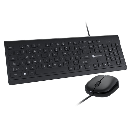 Portronics Keytonic Wired Keyboard & Mouse Combo: full-sized keyboard and ergonomic optical mouse for laptop and computer, ideal for office and gaming use.