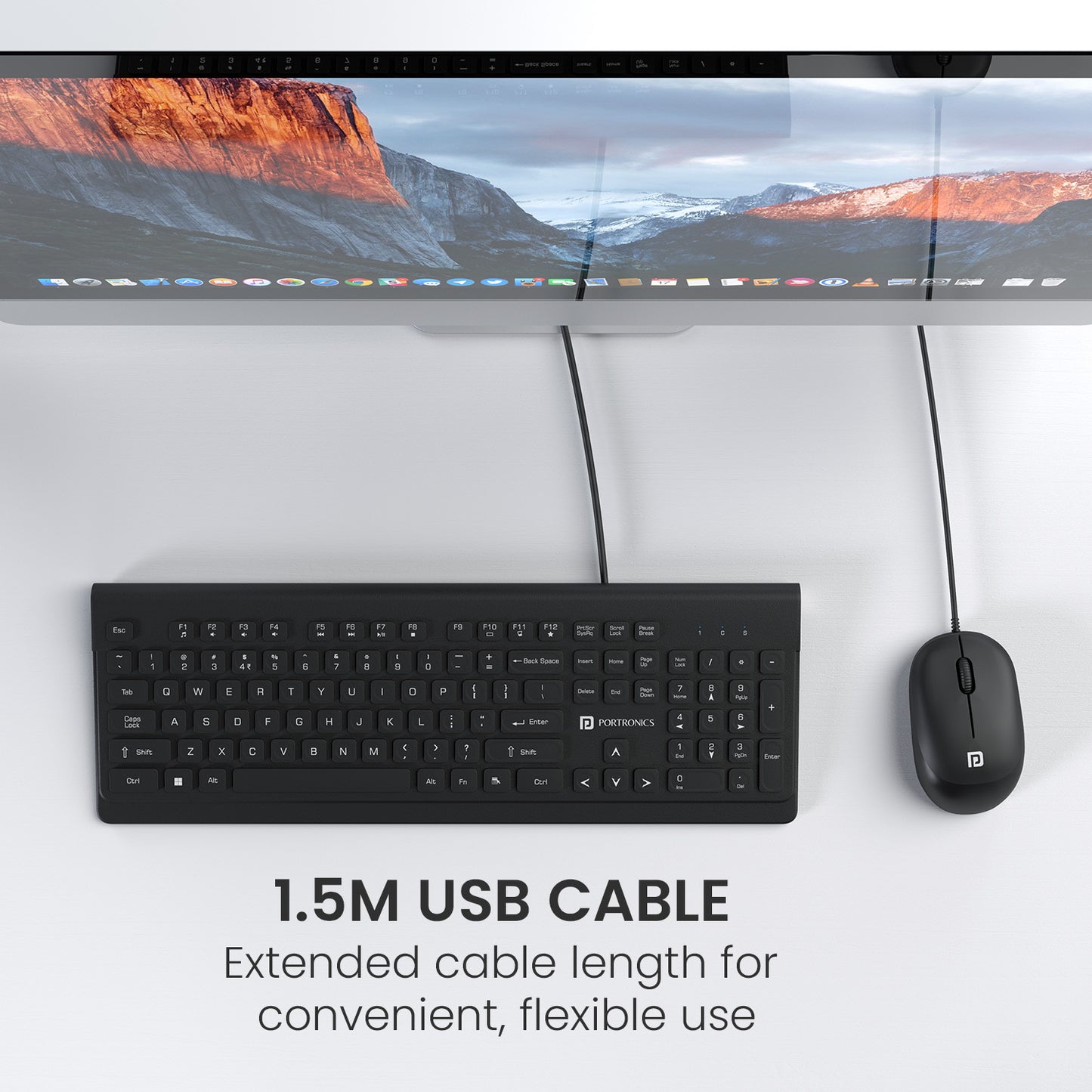 Portronics Keytonic keyboard mouse combo with 1.5m USB cable combining mini keyboard functionality and optical mouse comfort for wireless laptop keyboard and computer accessories searches