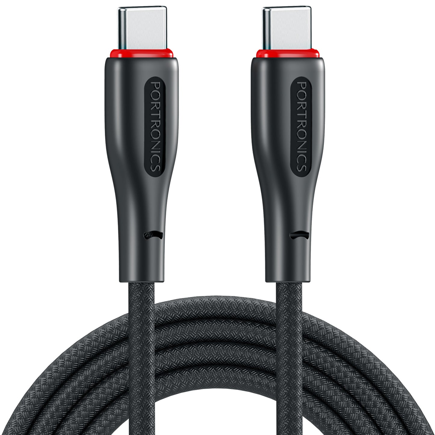 Black Portronics Konnect B Type C charging cable with smart chip protection | Prevents overheating and voltage spikes | This Type C charging cable keeps devices safe.
