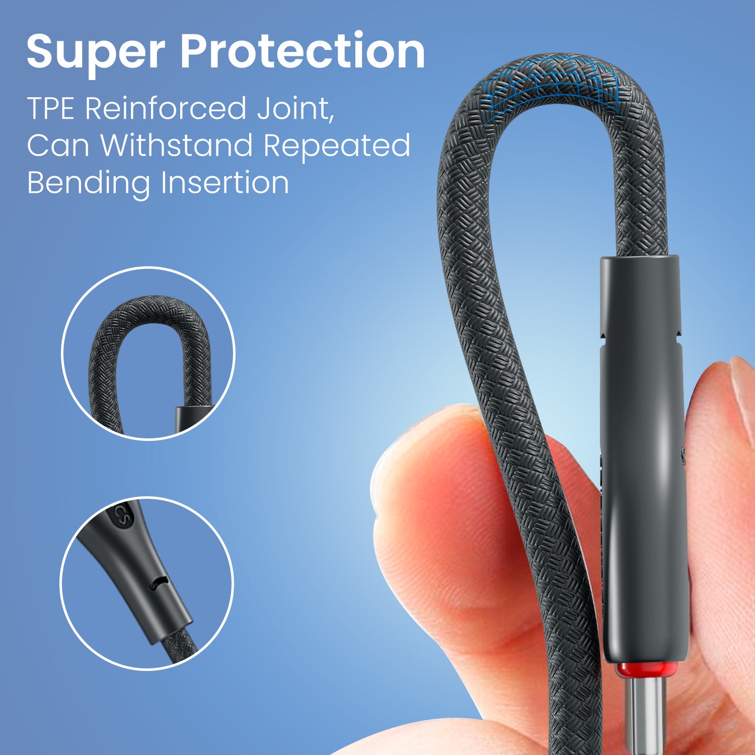 Black Portronics Konnect B c type cable with reinforced joints | Designed for rugged everyday plug-in cycles | This c type cable resists wear and tear.