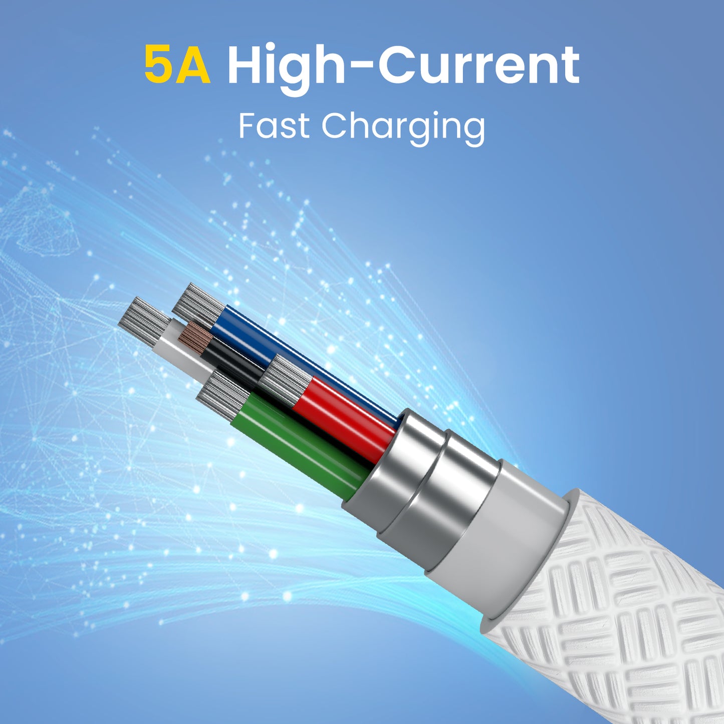 White Portronics Konnect B data transfer cable with 480Mbps sync speed and  Stable 5A current for safe charging | Smooth file sharing for large media | This data transfer cable ensures quick and stable transfers.