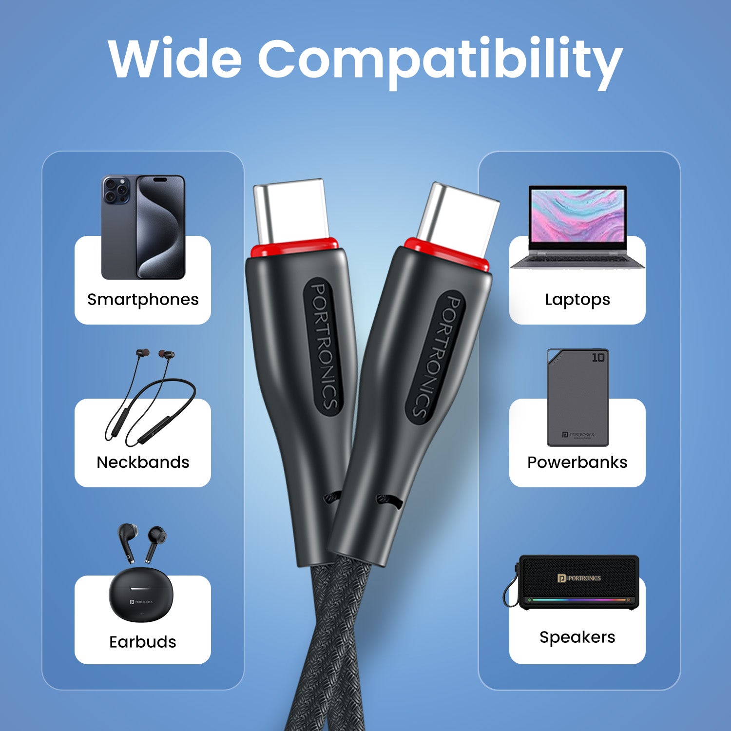 Black Portronics Konnect B iphone charger cable (USB-C to USB-C) with PD compatibility | Suitable for iPhone models with Type-C support | This iphone charger cable ensures fast PD charging.
