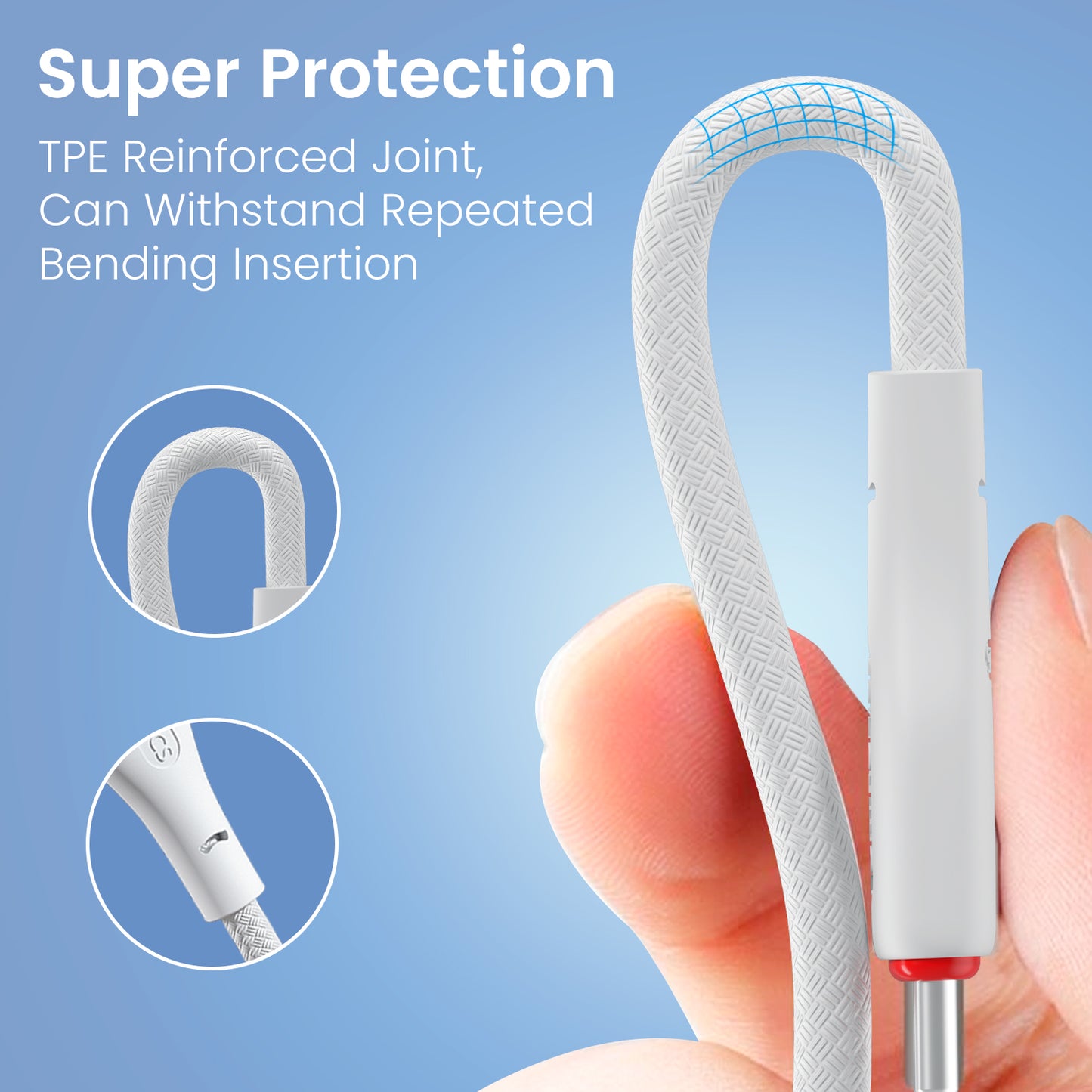 White Portronics Konnect B konnect cable with nylon-braided durability | Tangle-free build for daily use | This konnect cable withstands heavy everyday usage.
