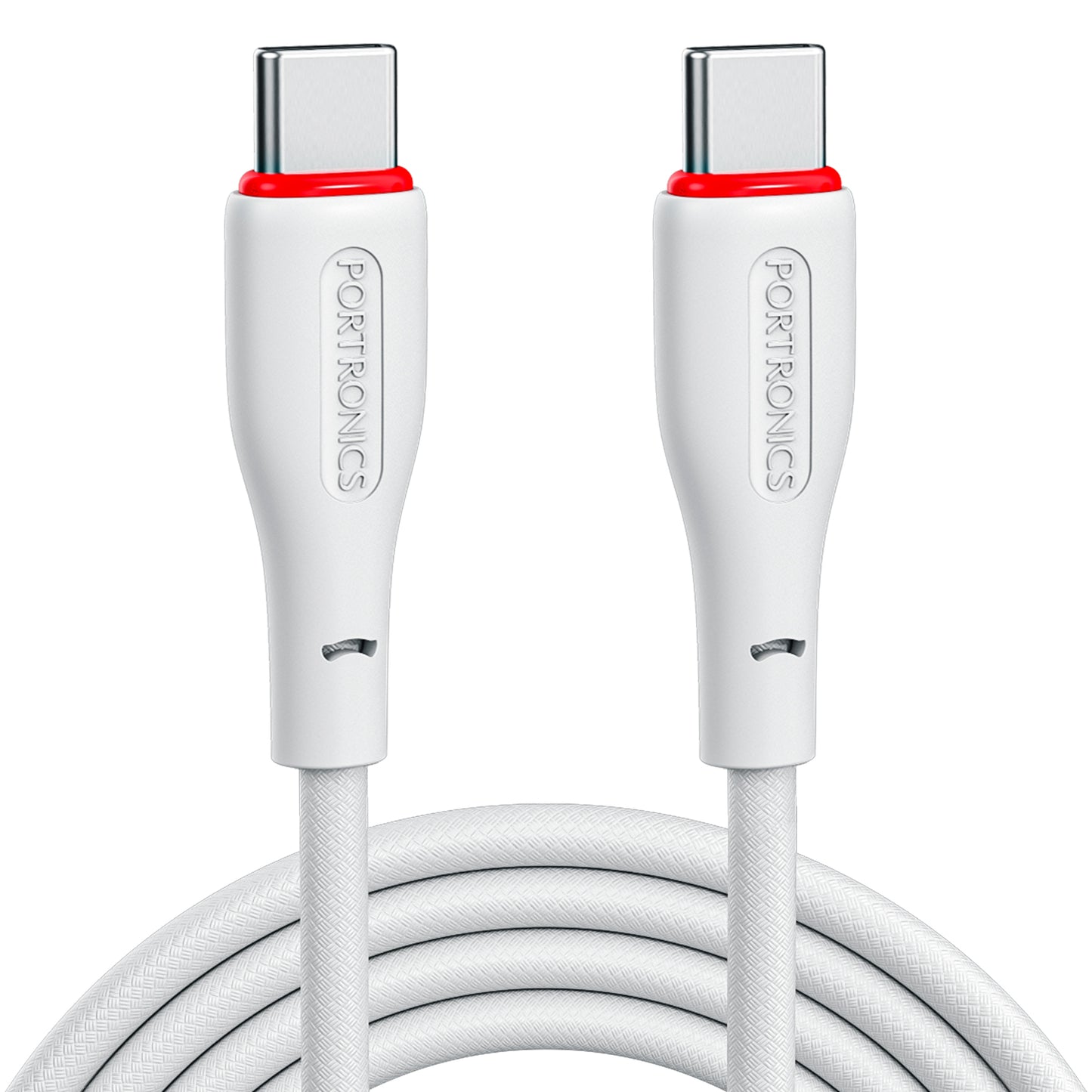 White Portronics Konnect B type c cable with 100W PD output | Super-fast laptop and phone charging | This type c cable supports high-power delivery charging.