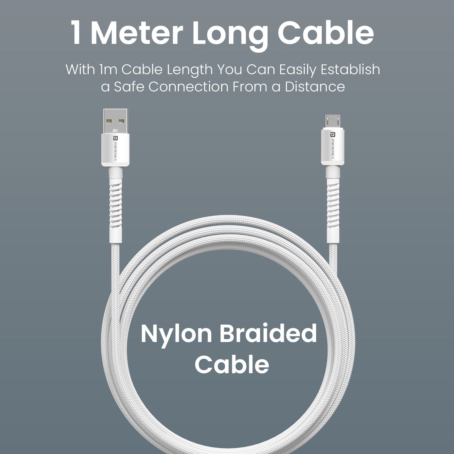 White Portronics Konnect X USB to micro cable with sturdy build for power banks and accessories – ideal for users needing stable Micro USB charging | reliable micro cable for gadgets