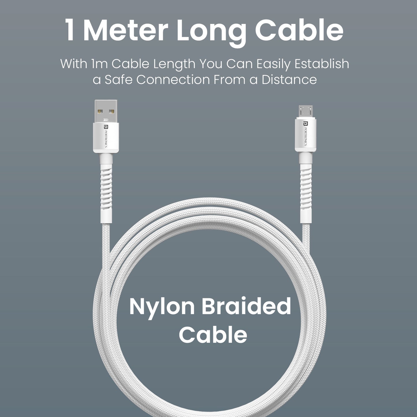 White Portronics Konnect X USB to micro cable with sturdy build for power banks and accessories – ideal for users needing stable Micro USB charging | reliable micro cable for gadgets