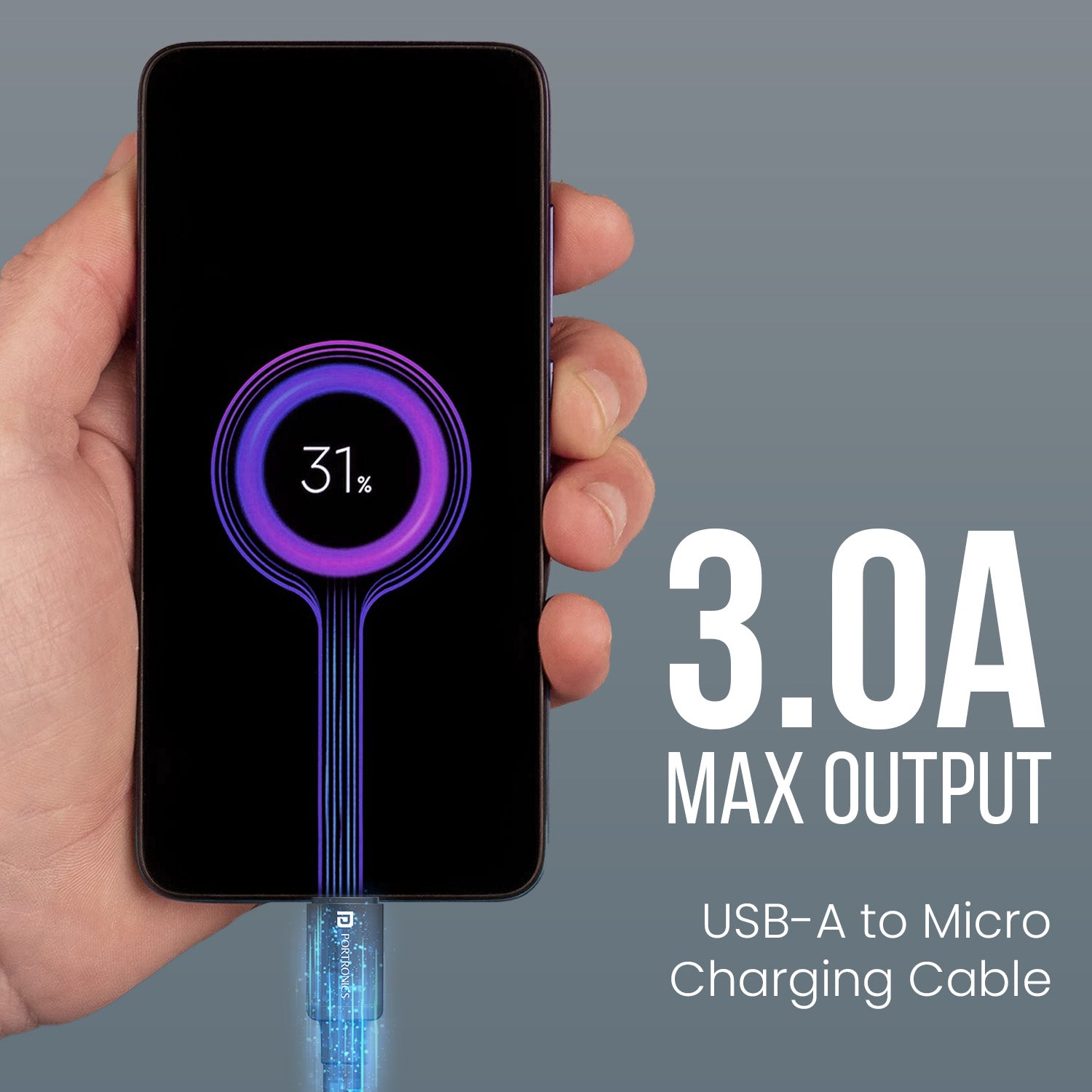 Black Portronics Konnect X fast charging cable with aluminium connectors and stable output – perfect for powering Micro USB smartphones safely | fast charging cable for stable performance