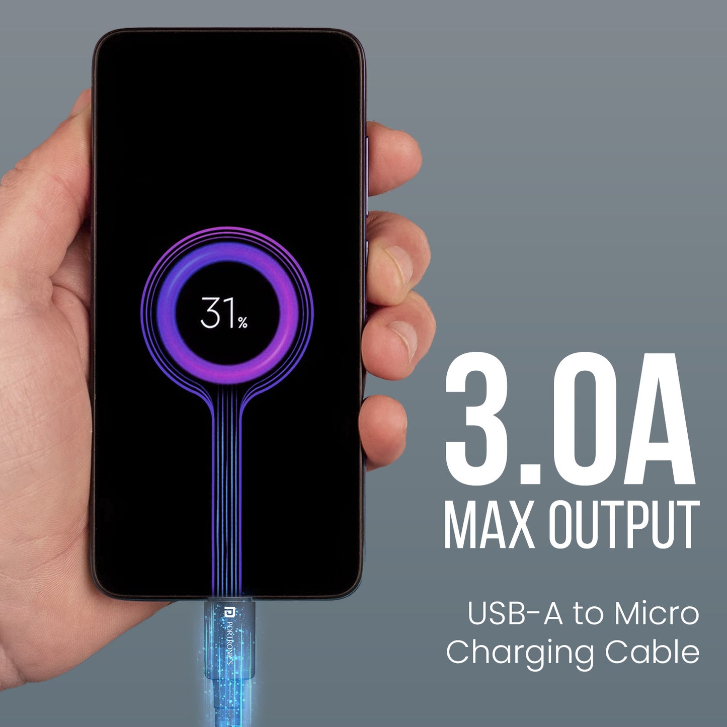 Black Portronics Konnect X fast charging cable with aluminium connectors and stable output – perfect for powering Micro USB smartphones safely | fast charging cable for stable performance