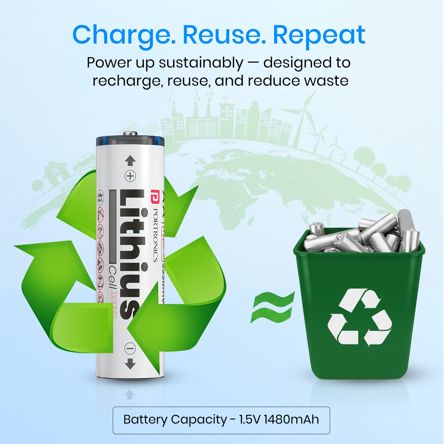 Portronics Lithius Cell – Type-C Rechargeable AA Battery | premium rechargeable li ion battery with overcurrent and discharge protection | reliable AA batteries alternative to traditional lithium battery pack and 12V lithium ion battery rechargeable options