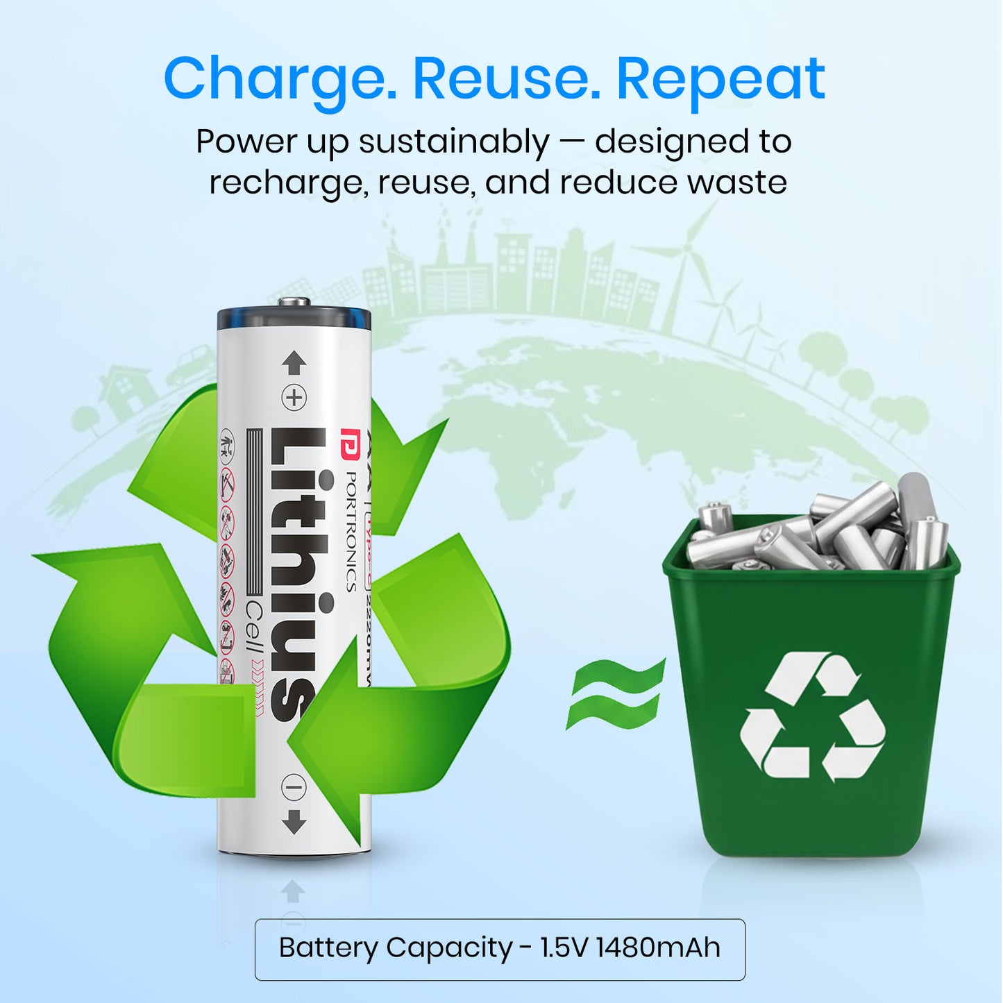 Portronics Lithius Cell – Type-C Rechargeable AA Battery | premium rechargeable li ion battery with overcurrent and discharge protection | reliable AA batteries alternative to traditional lithium battery pack and 12V lithium ion battery rechargeable options