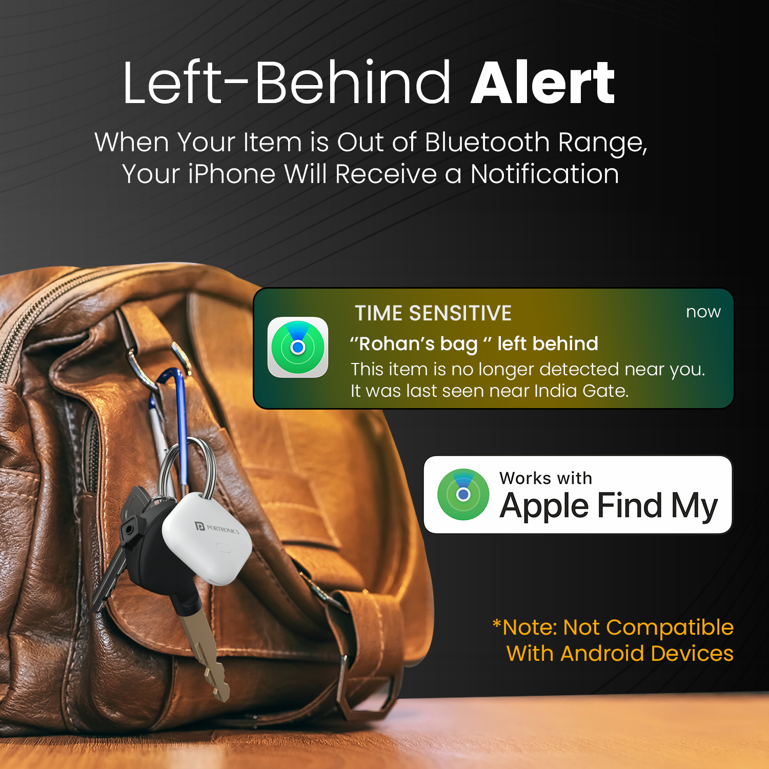 Portronics Loca Location Tag Device | Perfect for attaching to backpacks, luggage| Tag GPS tracker feature ensures secure location tracking online