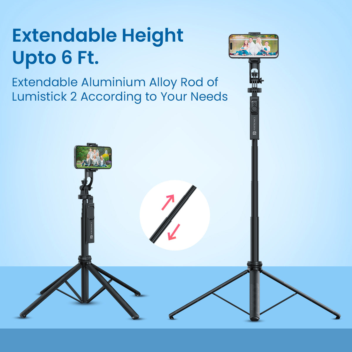 Portronics Lumistick 2 Smart Selfie Stick with tripod stand with extendable height | portronics selfie sticks has aluminium alloy rod| best selfie stick in the market| selfie stick with bluetooth