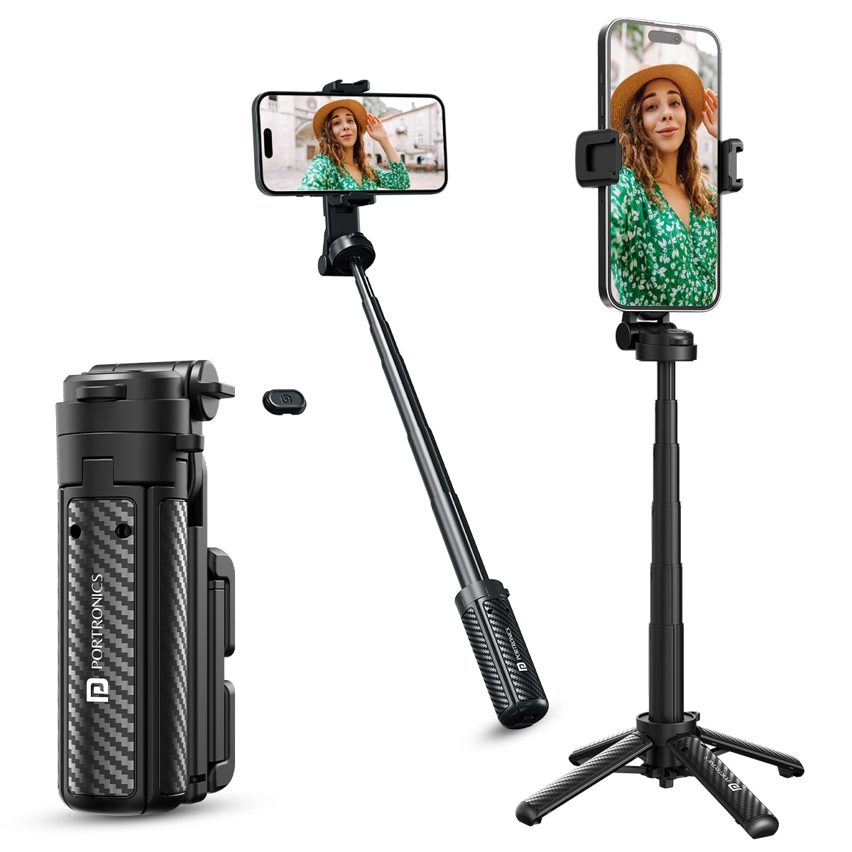 Portronics Lumistick Air best sefie stick for mobile | 2-in-1 Tripod Selfie Stick for Vlogging with Bluetooth Remote | Smart Selfie Stick for Mobile & iPhone – Travel-Friendly & Foldable