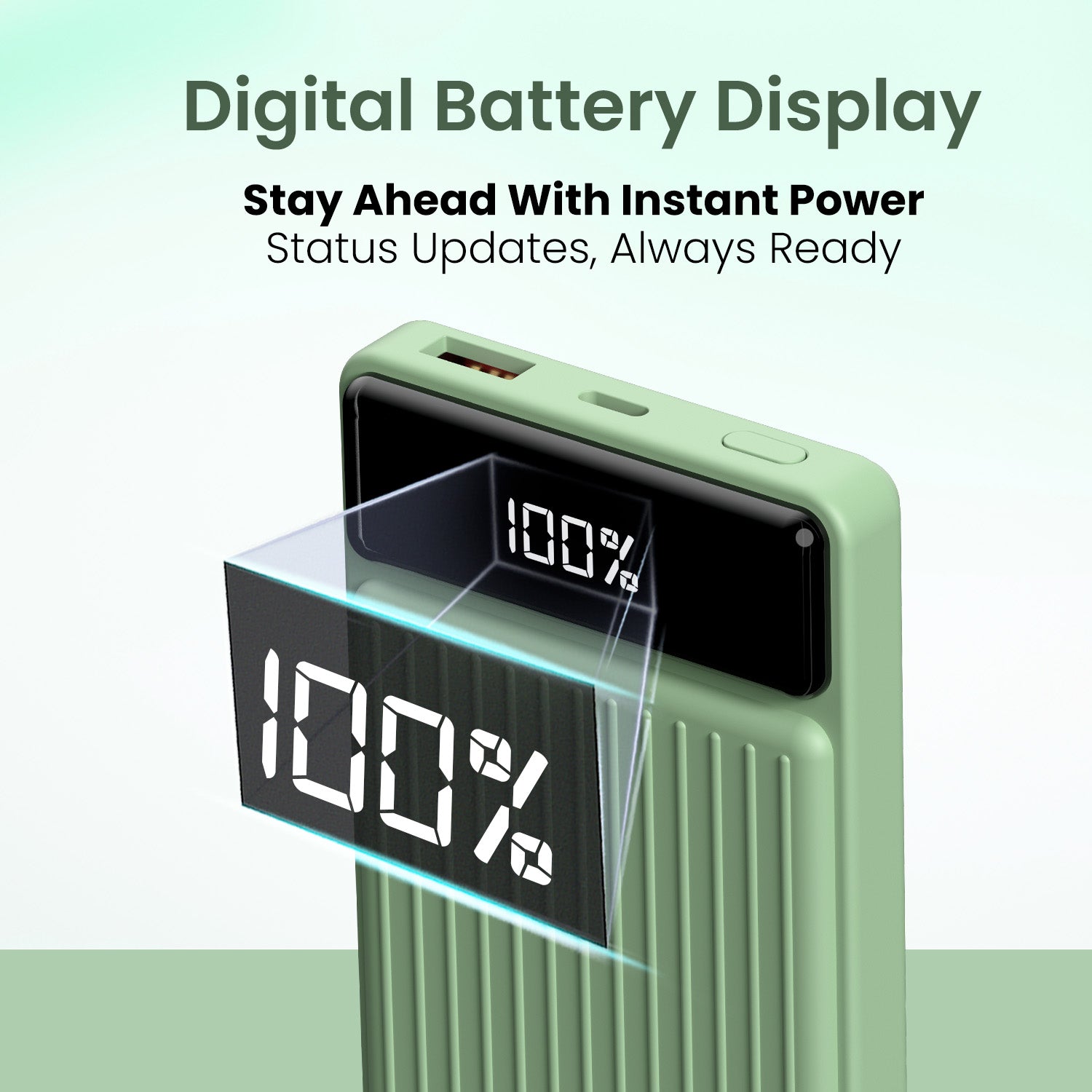 Green Portronics Luxcell B 10000mAh fast-charging power bank with advanced safety features for overcharging, short circuit, and temperature protection