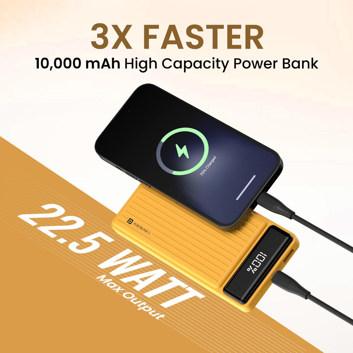Yellow Portronics Luxcell B mini power bank with high-speed 22.5W charging, BIS certification, and stylish design for work, travel, and student lifestyle