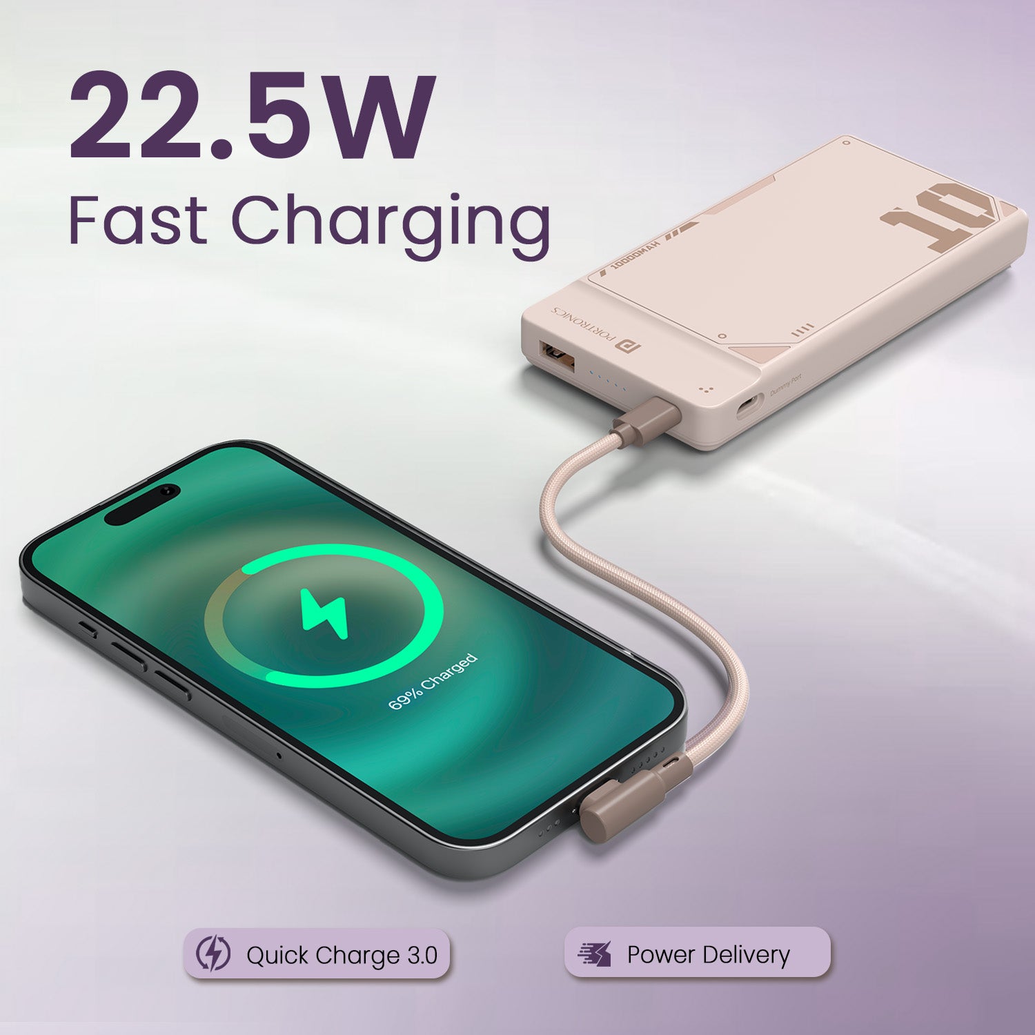 Mocha Portronics Luxcell UNO 10K Best Power Bank for iPhone | PD output ensures fast and stable refueling for iPhone and iPhone 15 | This best power bank for iPhone pairs perfectly with Apple devices for quick top-ups on the go.
