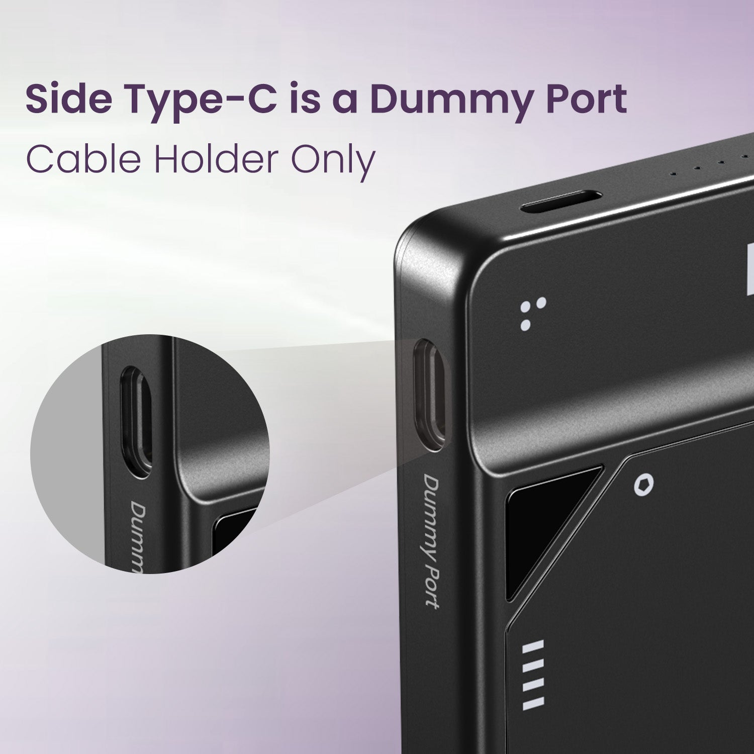 Black Portronics Luxcell UNO 10K Best Power Bank | Slim, pocketable design with a dummy Type-C slot for safe cable parking | This best power bank blends portability, smart cable management, and fast charging.