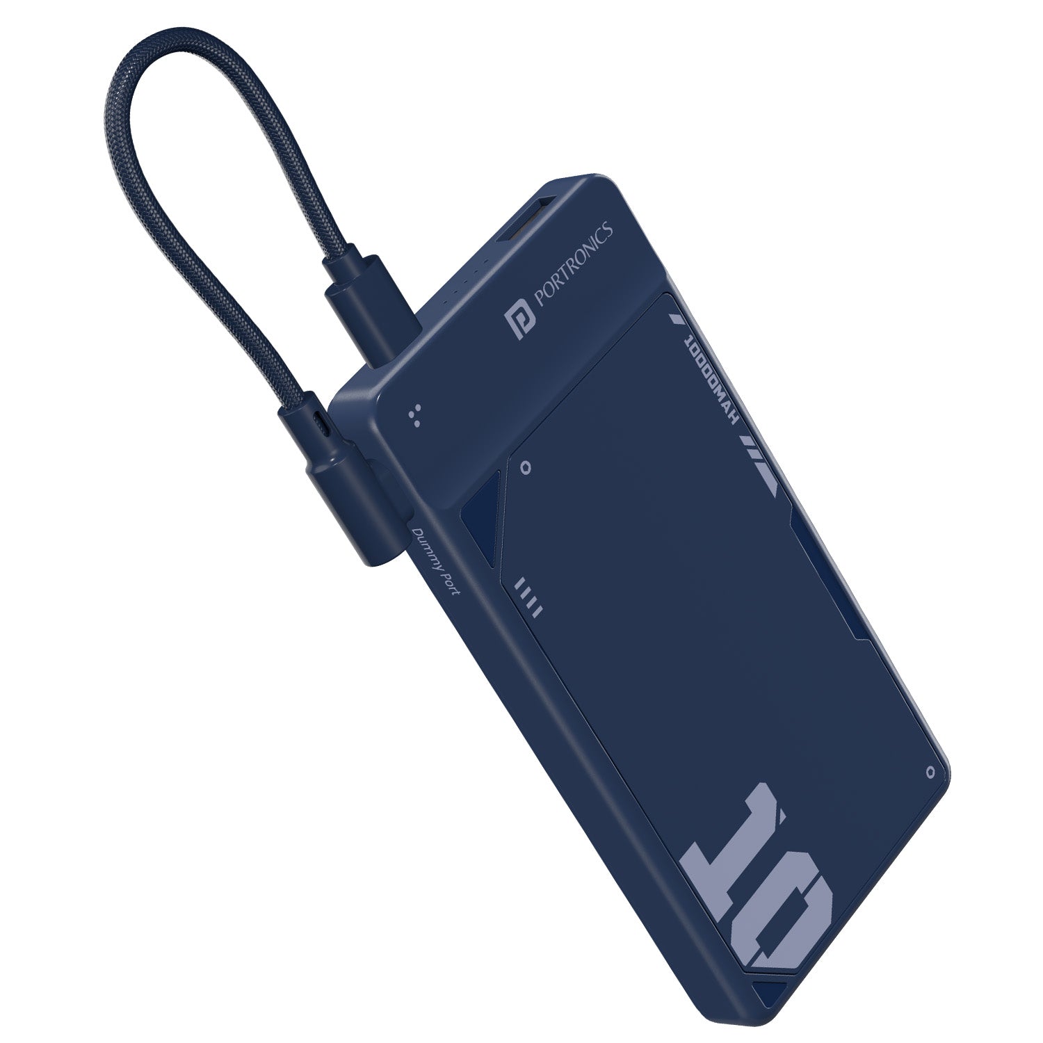 Blue Portronics Luxcell UNO 10K Smallest Power Bank | Built-in detachable Type-C cable for instant charging without extra wires | This smallest power bank ensures quick, cable-free charging for Type-C phones and earbuds.
