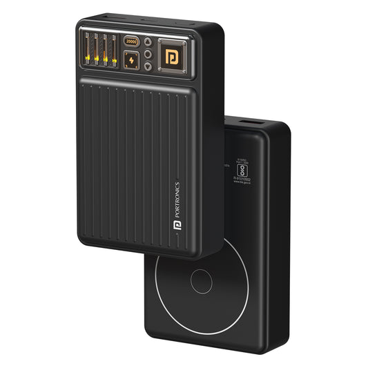 Portronics Luxcell Wireless Mini 20K 20000mah wireless Power bank with 2 output Mach USB A and Type C pd port