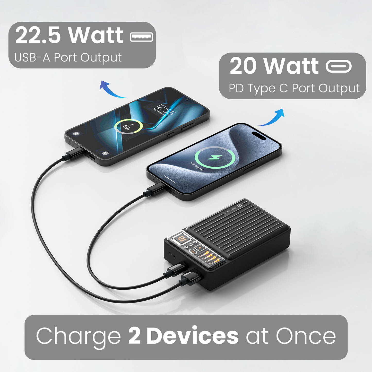 Portronics Luxcell wireless mini 20k 20000mah slimmest Power bank with 22.5w fast pd charging| best wireless powerbank with dual charging