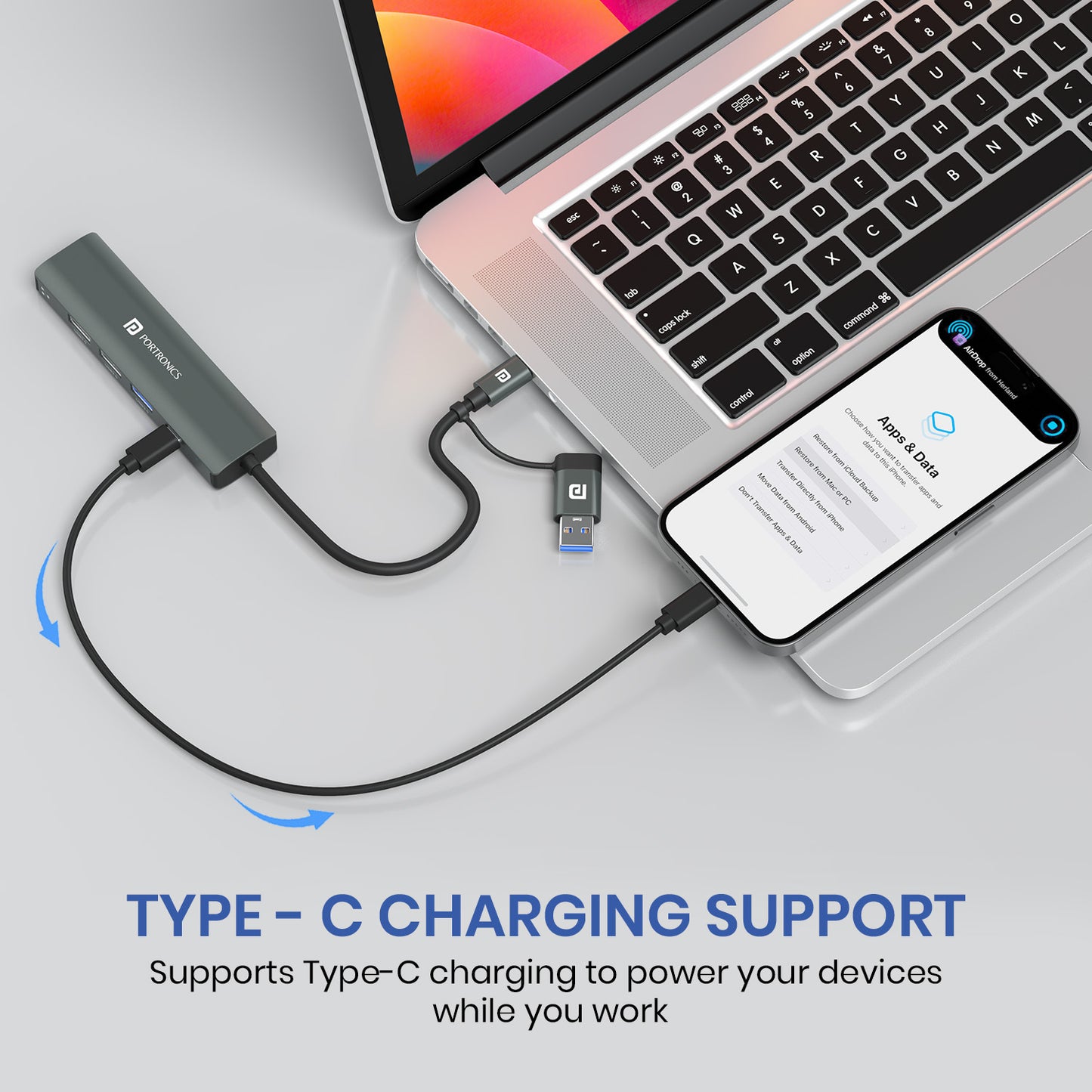 Portronics MPort Edge Best USB Hub for Laptop and Mac – A versatile USB hub with Type-C charging support, making it ideal for MacBook, Dell, HP, and more.