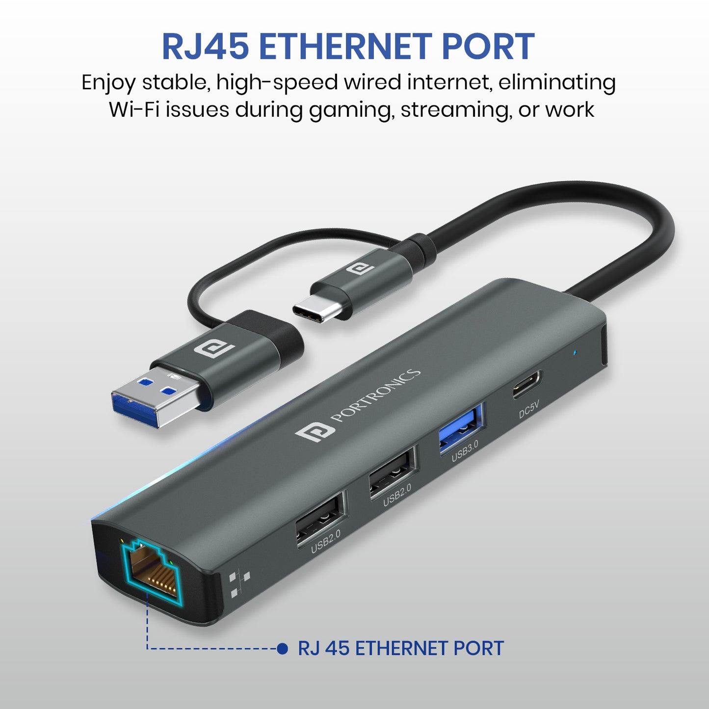 Portronics MPort Edge Type-C USB Hub for Mac – Ideal for Mac users, this multifunction USB hub offers multiple connectivity options and a 100 Mbps Ethernet port.