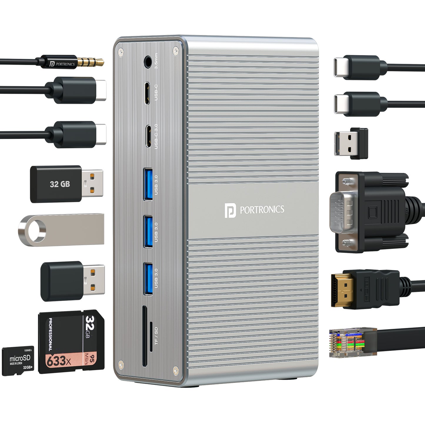 Portronics MPort Vault 13-in-1 Docking Station | Multiport USB Hub with 4K HDMI, VGA, 100W PD Charging, USB 3.0, Ethernet, SD/microSD | Best USB Hub for Laptop, PC, and MacBook Air