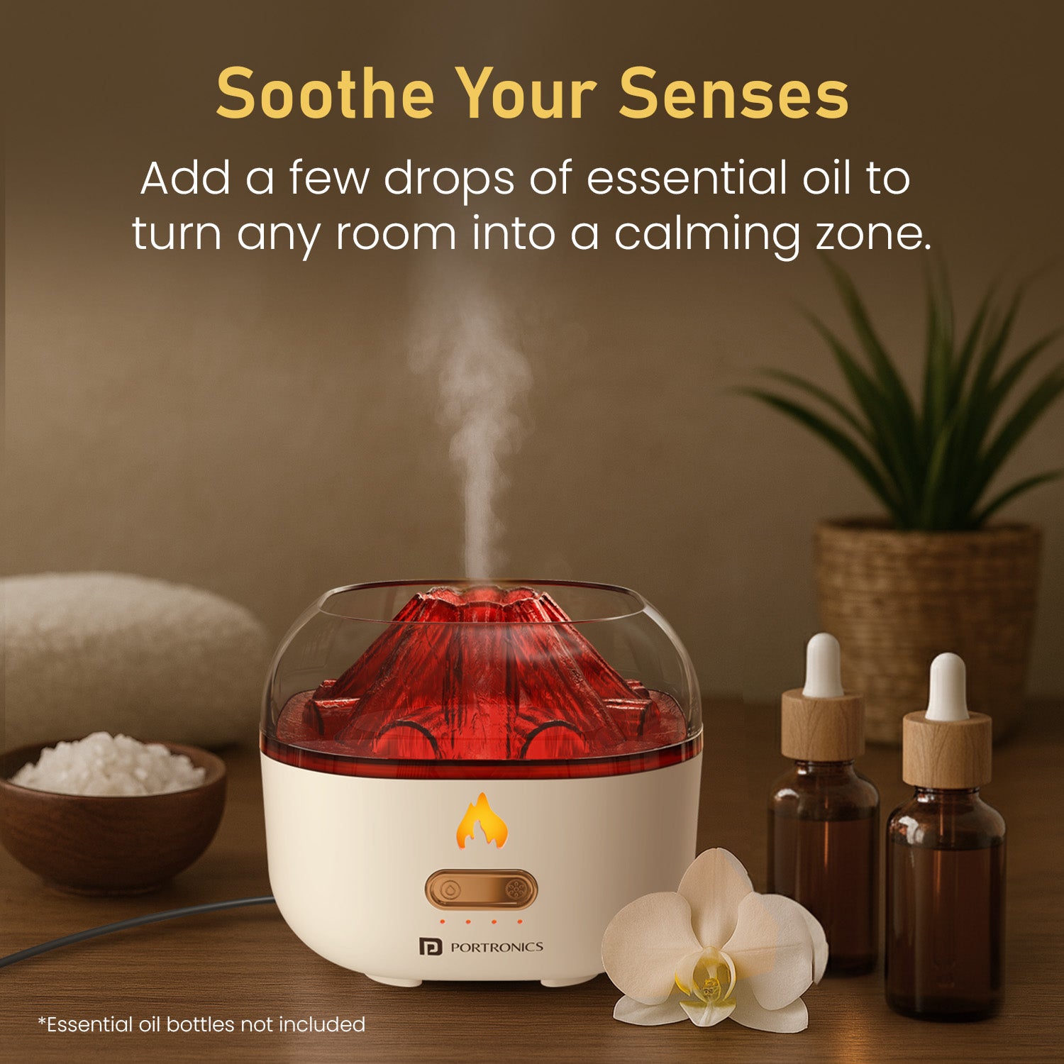 Portronics Magma 2-in-1 Cool Mist Humidifier | Flame Light Effect with Aromatherapy & Silent Mist Function | Water Mist Humidifier for Baby’s Cough, Sleep & Relaxation | Stylish Air Humidifier for Modern Home Décor
