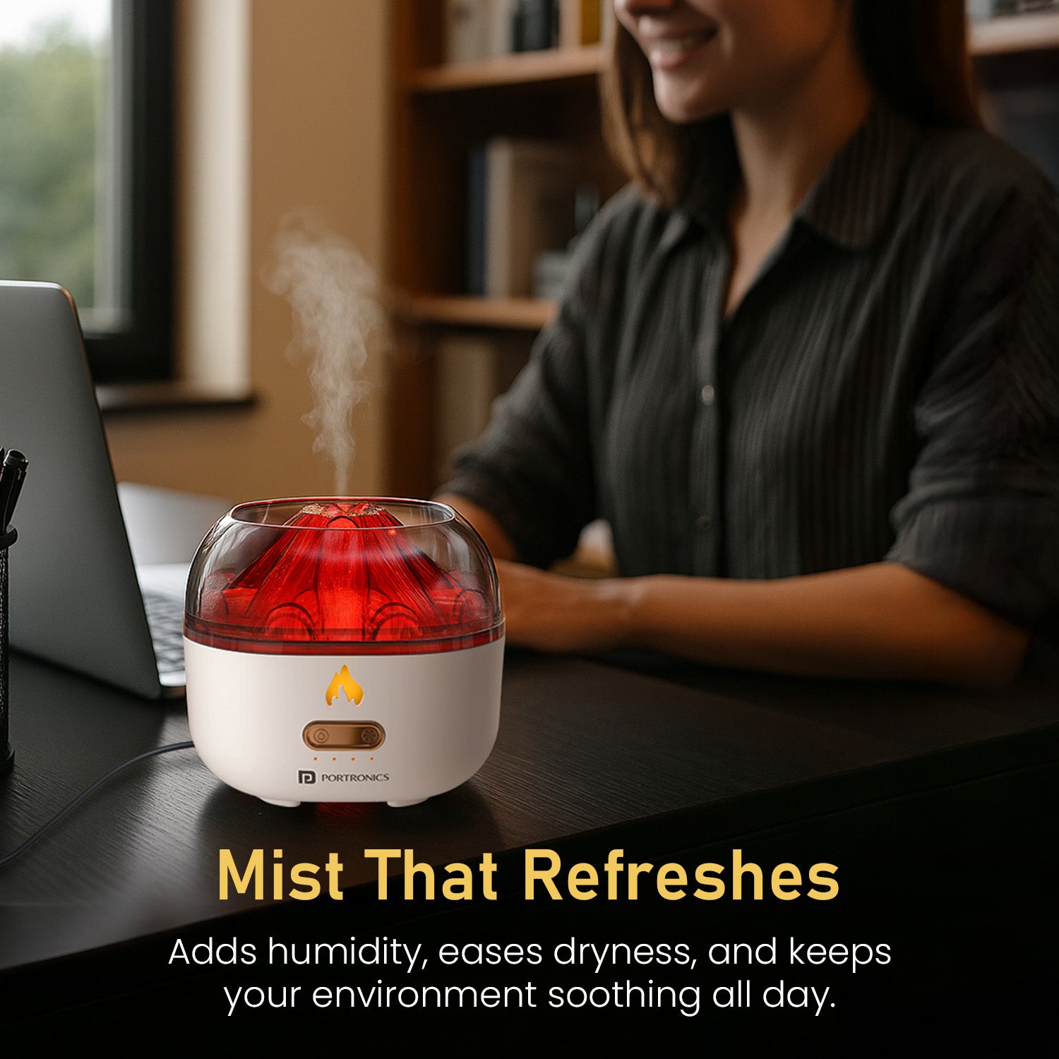 Portronics Magma Pro Air Humidifier | Ultrasonic Cool Mist Technology with Type-C Input | 200 ml Tank for Continuous Mist | Ideal Humidifier for Cough, Babies & Office Spaces | Best Cool Humidifier in India
