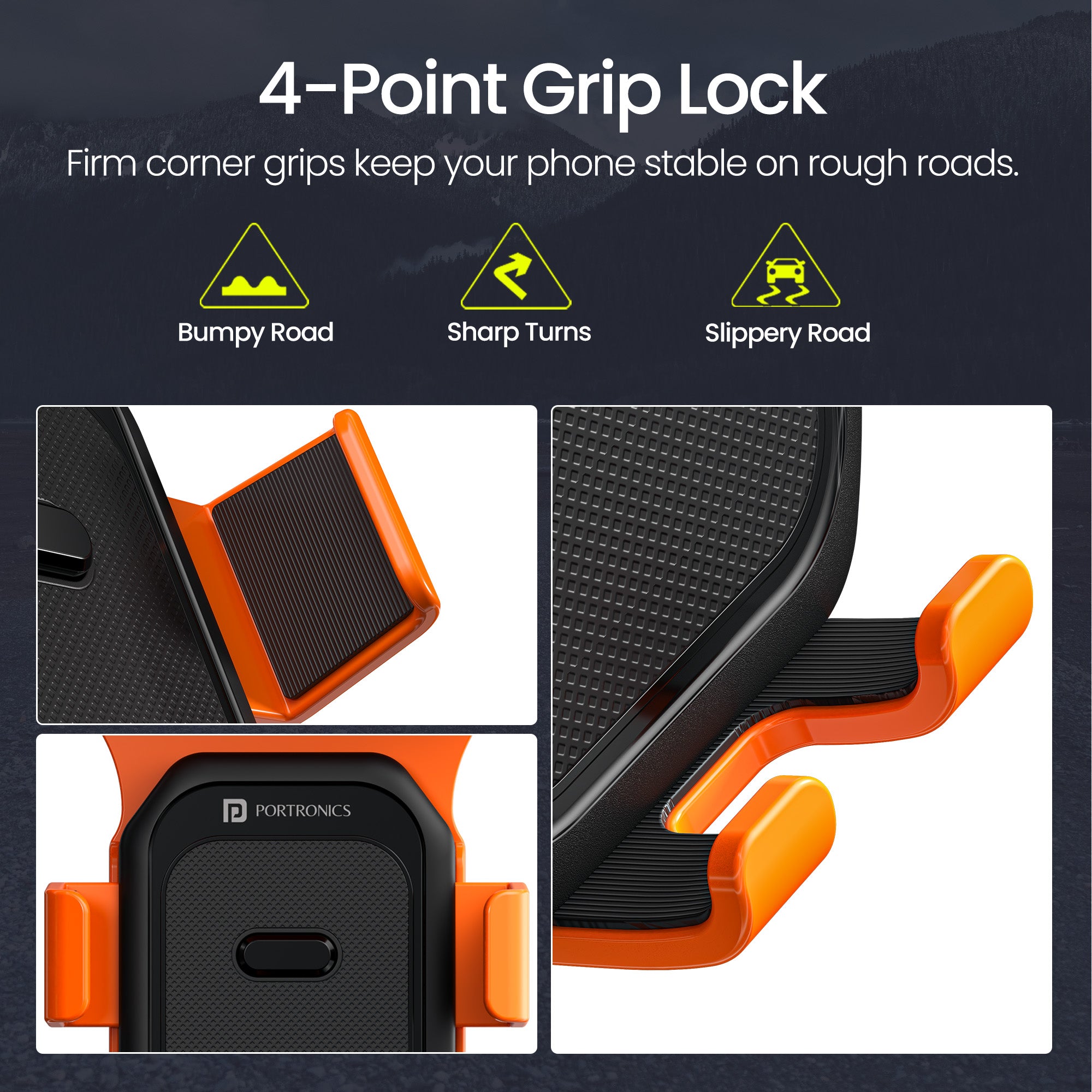 Portronics Mobike 5 Plus Bike Mobile Stand | Secure mirror mounting with 4-point grip lock | bike mobile holder for stable viewing on rough roads