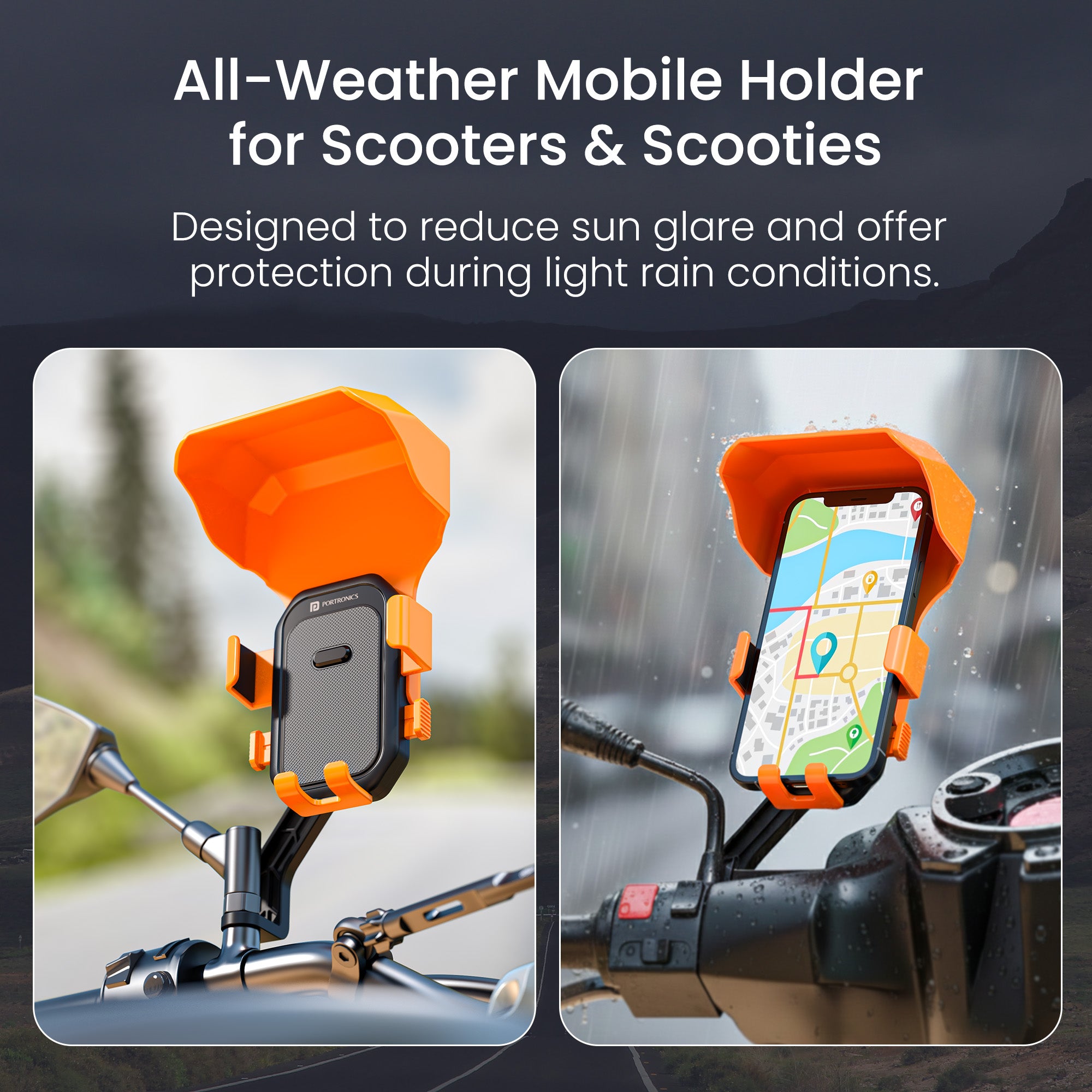 Portronics Mobike 5 Plus Mobile Holder | All-weather protection suitable for rain and sunlight | scooter mobile holder for long rides and daily travel