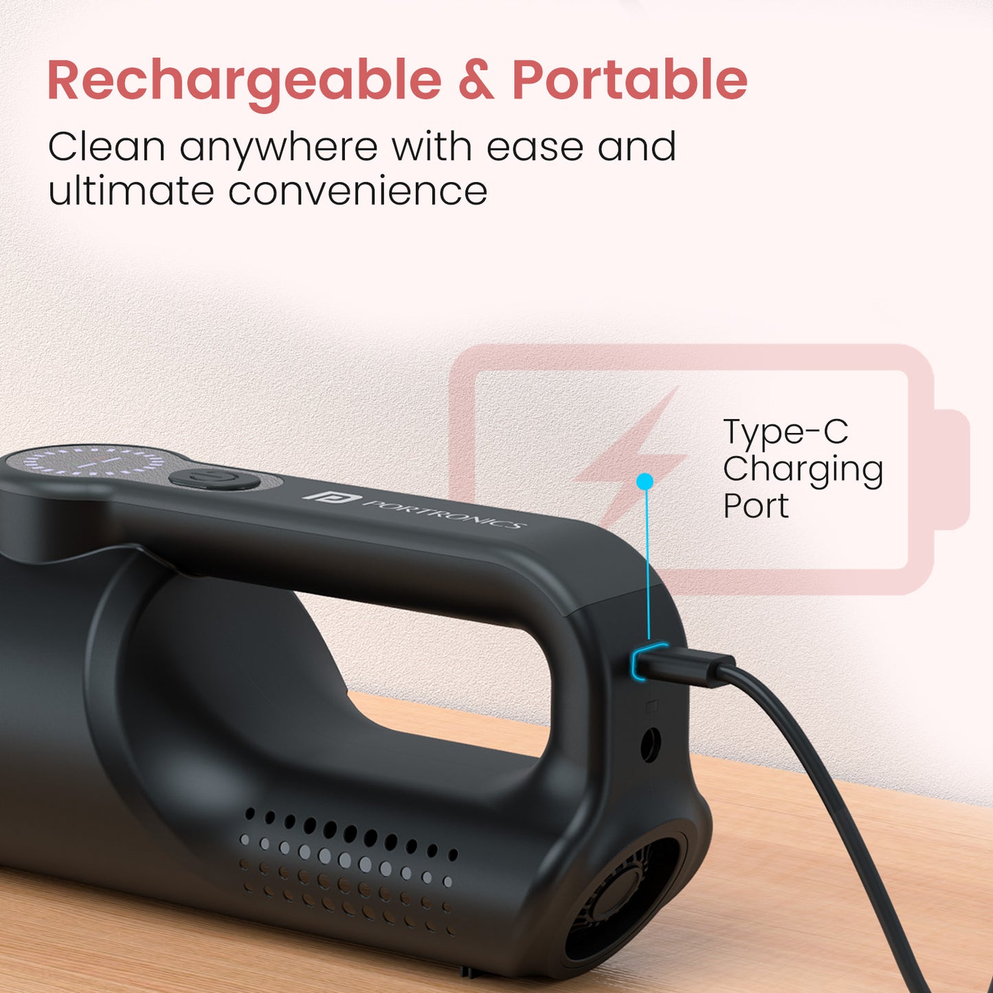 Portronics Mopcop 4 Rechargeable Vacuum Cleaner – Lightweight and Handy Vacuum Cleaner for Car| portable vacuum cleaner by portronics| vacuum cleaner online 