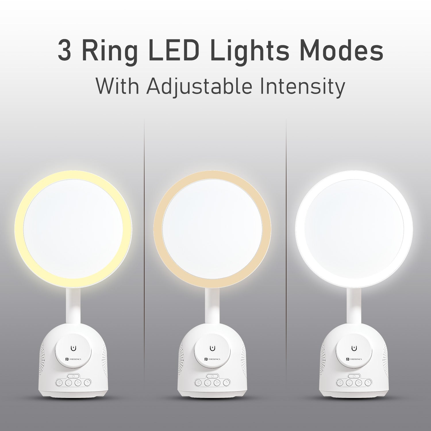 Portronics Movo II Wireless Charger With Adjustable Mirror Light | 15W Wireless Phone Charger, Portable Bluetooth Speaker, Ring Light Mirror for Beauty Routines, and Wireless Charger for iPhone 15 and Qi-enabled Devices