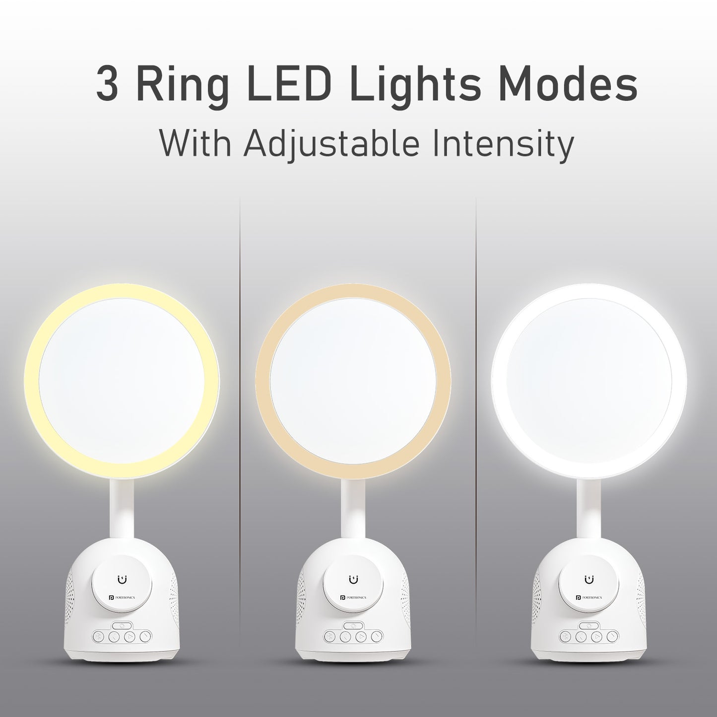 Portronics Movo II Wireless Charger With Adjustable Mirror Light | 15W Wireless Phone Charger, Portable Bluetooth Speaker, Ring Light Mirror for Beauty Routines, and Wireless Charger for iPhone 15 and Qi-enabled Devices