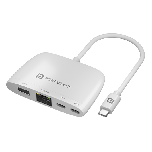 White Portronics Mport 41 USB to LAN converter with 1000 Mbps Ethernet port for seamless internet connectivity and high-speed networking

