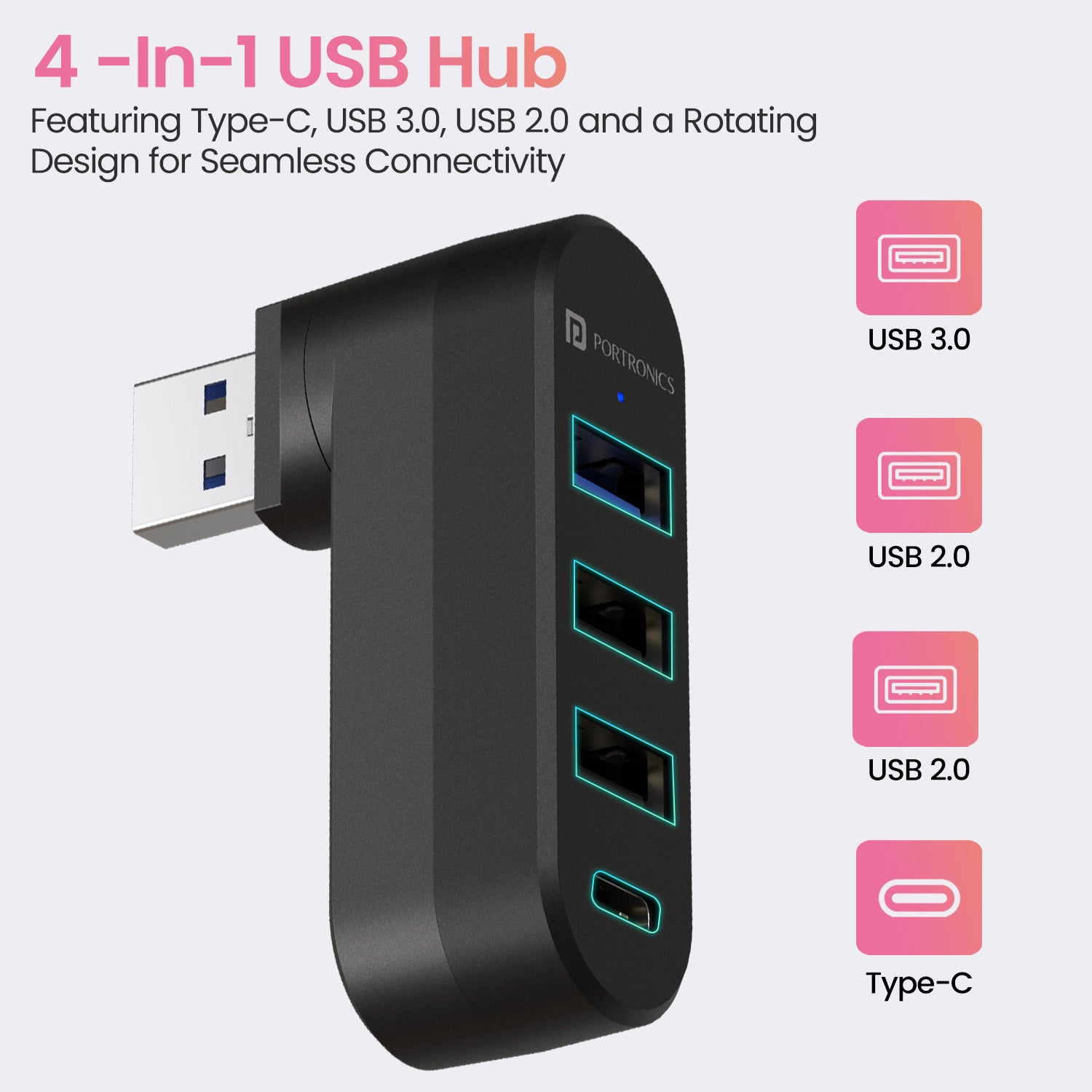 Portronics Mport spin 4 4 in 1 USB adapter for  pc, charger, insert SD Card, connect to keyboard/mouse/ou will use for all your needs.